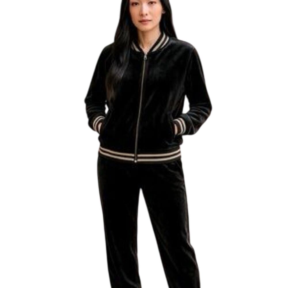 Kate & Mallory Charcoal Black Velour Bomber Jacket with Jogger set